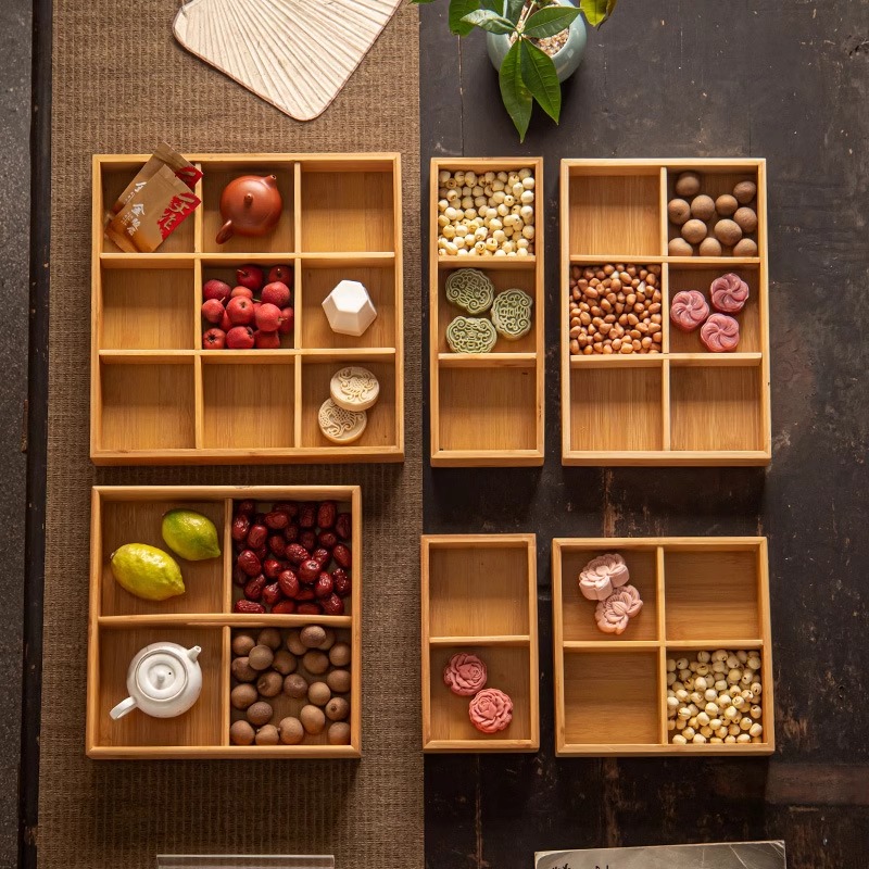 围炉煮茶九宫格果盘零食干果盘木质盘分格九宫格托盘火锅配菜拼盘