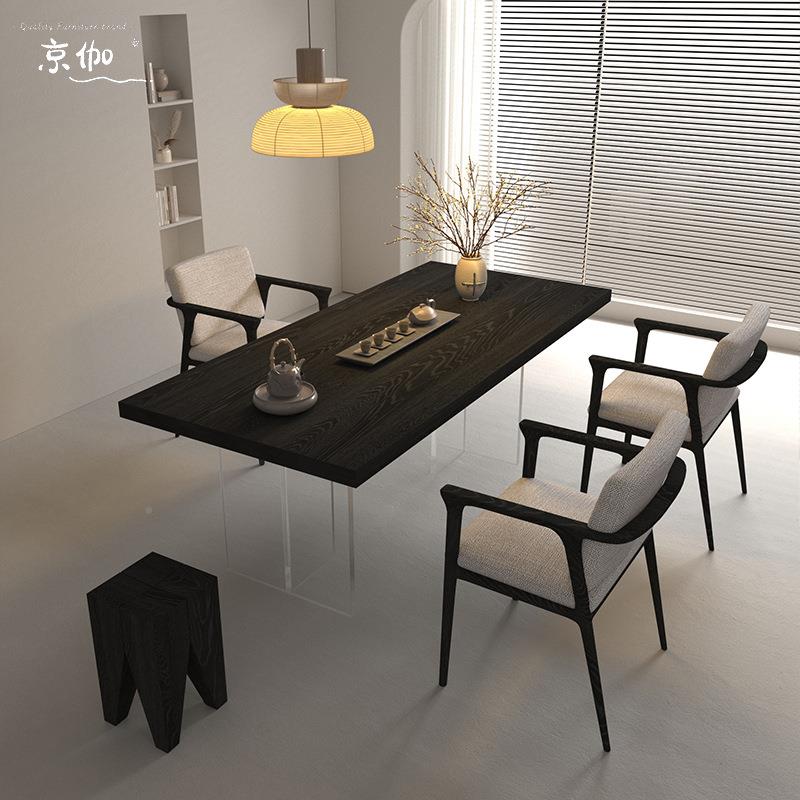京伽感侘寂风实悬木茶桌椅组合亚克力浮茶台茶办公客Z66厅几家用