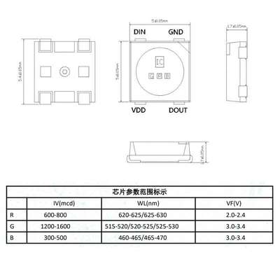 高亮LED灯珠5050RGB内置IC12V4脚单点单控可编程幻彩灯带5050灯珠