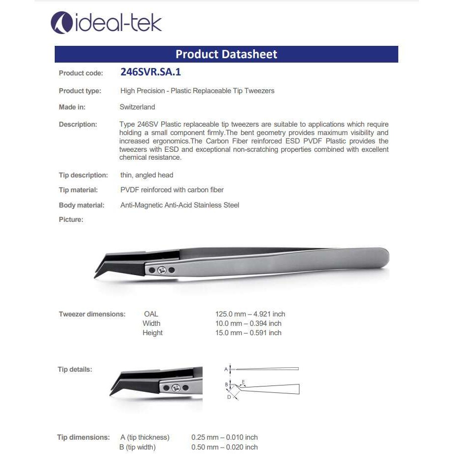ideal-tek镊子246SVR.SA 可换头防静电镊子 微电子组装镊子