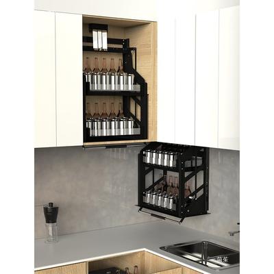 电动吊柜升降拉篮厨房橱柜下拉式垂直升降调味拉篮调料置物架无中