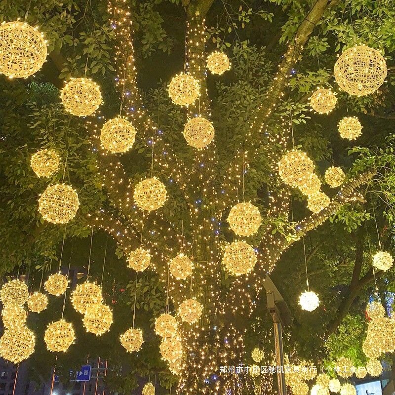 LED藤球太阳能防水高亮一拖三一拖五挂树球街道庭院装饰氛围灯饰