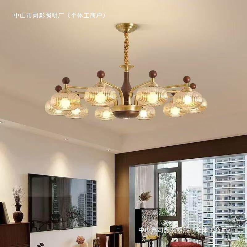 全铜中古风客厅吊灯百搭餐厅灯美式复古风创意书房卧室中山灯具