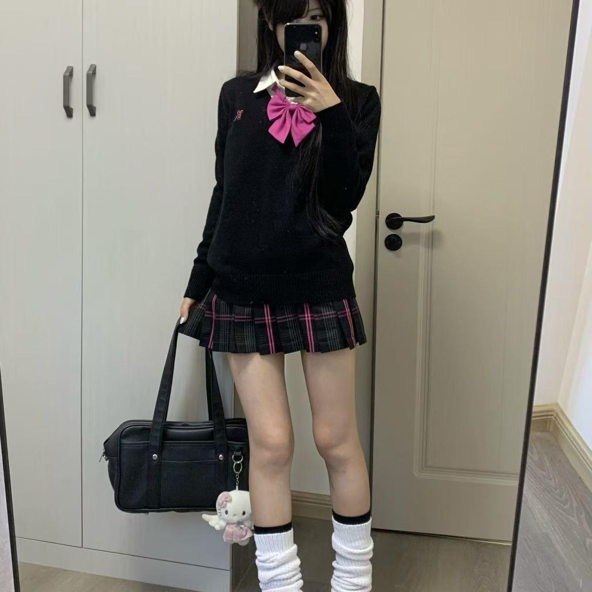 德兰西原创黑粉芭比格裙学生半身