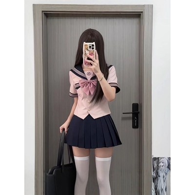 小田町jk夏水手服粉色基础款原创制服百褶裙减龄校供感套装学院风