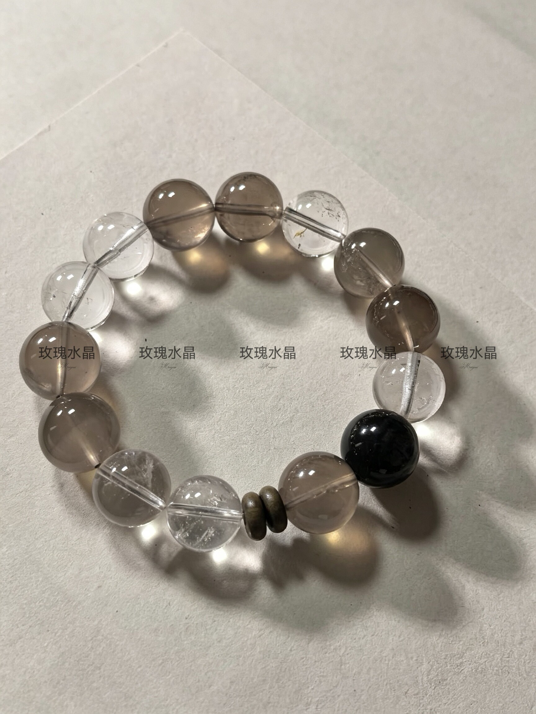 老钱风水晶手串男女同款小众设计感白水晶茶晶黑曜石时尚水晶手链