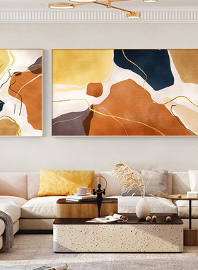 大气轻奢客厅装饰画现代简约抽象鎏金沙发背景墙挂画创意双联壁画