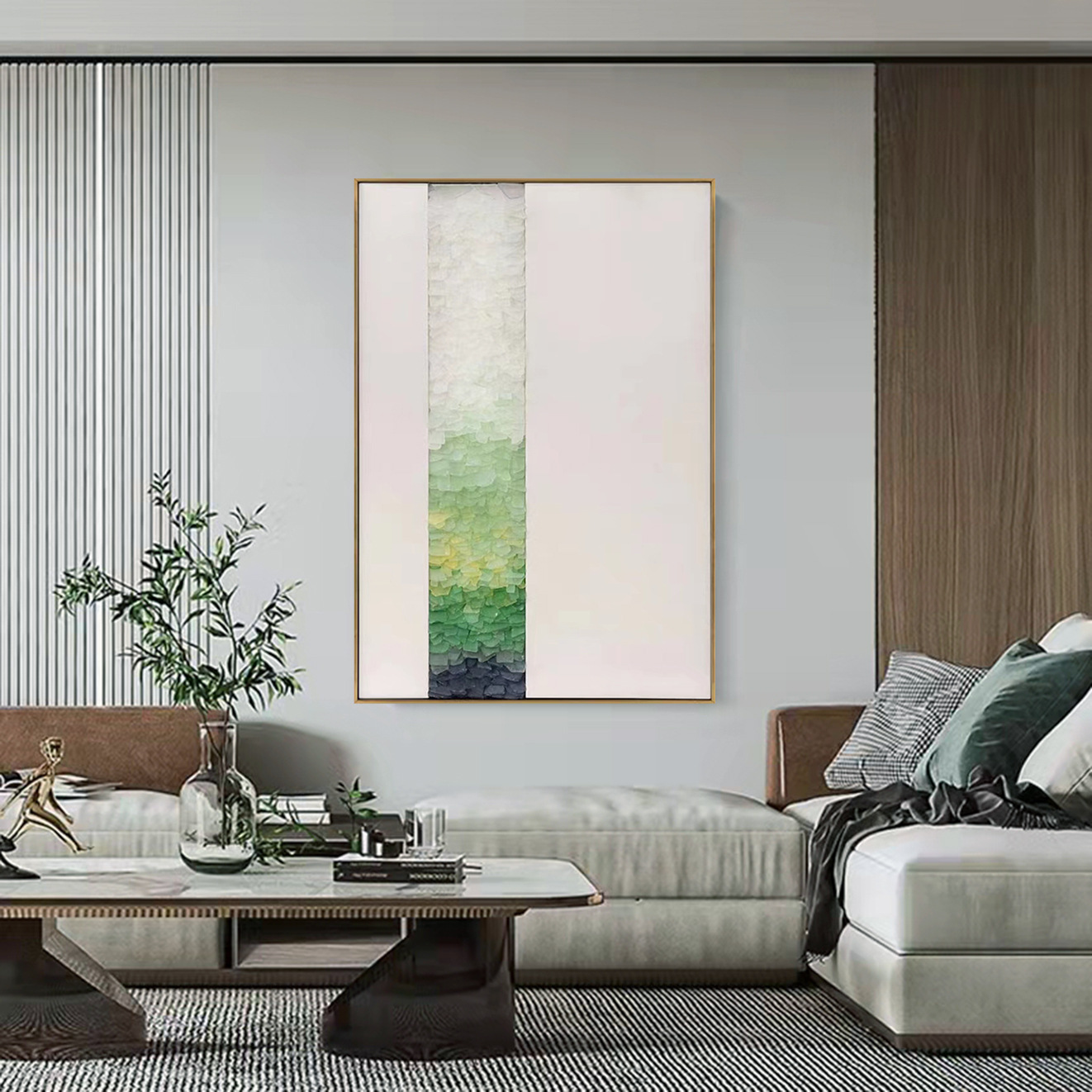 现代轻奢立体海玻璃客厅沙发背景墙抽象手工拼贴挂画玄关艺术壁饰图片