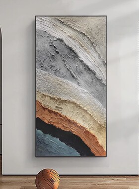 玄关装饰画竖版现代简约手绘油画客厅沙发背景墙抽象手工厚肌理画