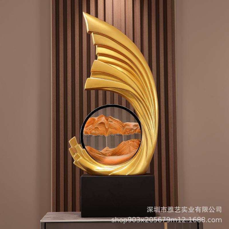 风生水起流沙画现代轻奢大摆件客厅玄关办公室进门入户高级感装饰图片