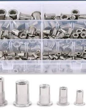 厂家供跨境销售-180PCS 304不锈钢平头螺纹铆钉螺母组合套装