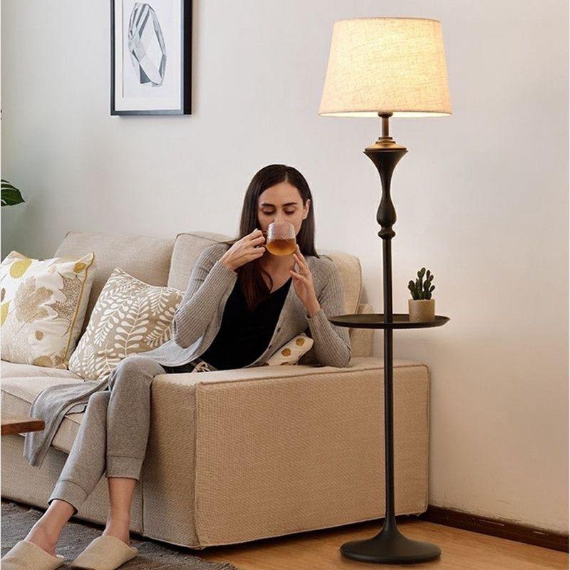美式铁艺带托盘落地灯客厅书房简约落地灯具卧室乡村布艺立式地灯