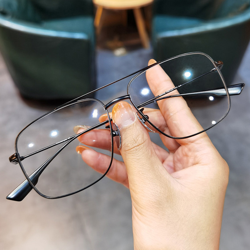 简丹新品纯钛大框大脸眼镜框男女个性双梁金丝细框超轻近视眼镜