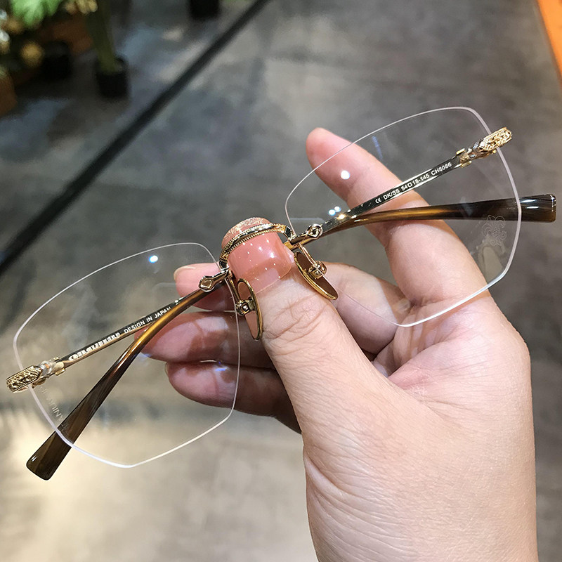 简丹剋萝心潮百搭眼镜框男女个性时尚无框纯钛超轻眼镜架可配近视