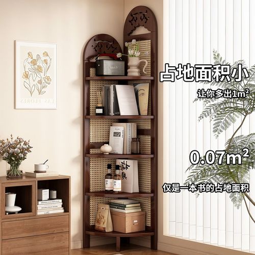 转角置物架客厅墙角收纳柜复古风靠墙三角柜高级感非实木储物架子