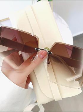 2023年新款无框切边太阳镜防紫外线茶色墨镜女冬季高级感防晒眼镜