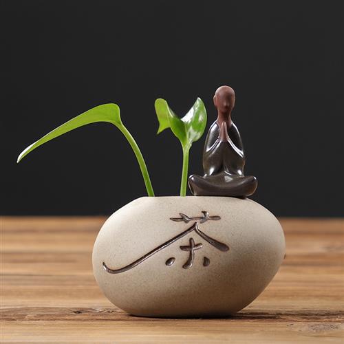 陶瓷粗陶小花器水培花瓶绿植桌面室内博古架摆件茶盘茶宠花器配饰