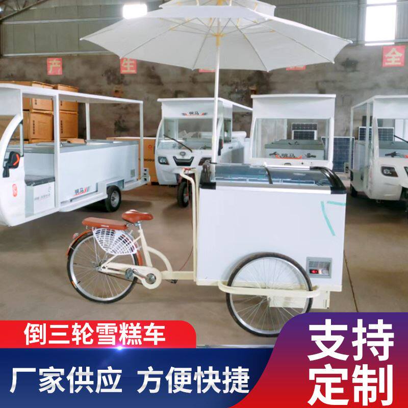 倒三轮雪糕车冰箱保温冷藏车景区摆摊流动冰棒车冷饮零售车冷藏车