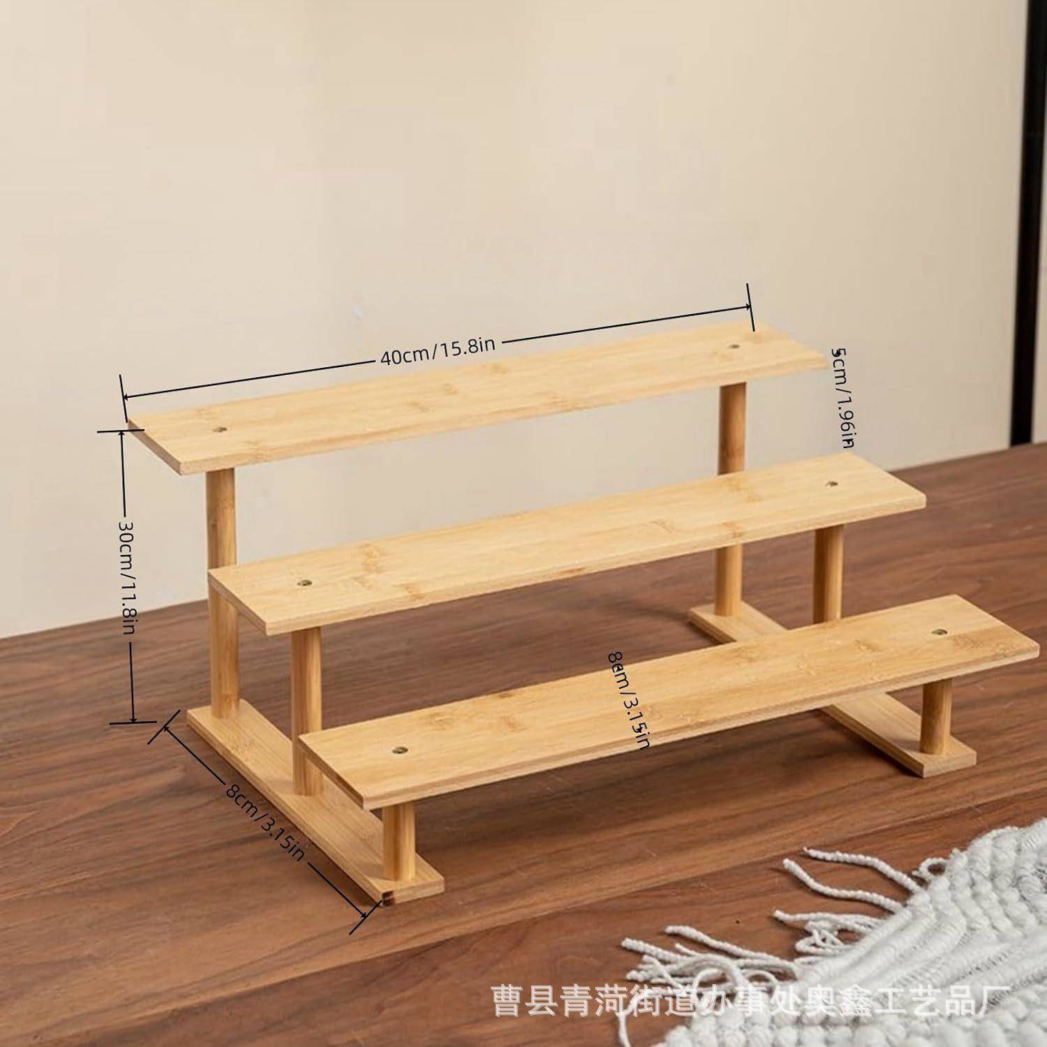 β桌木质置物示架三层台阶式陈面列架橱柜手办展架卧室实木储物架