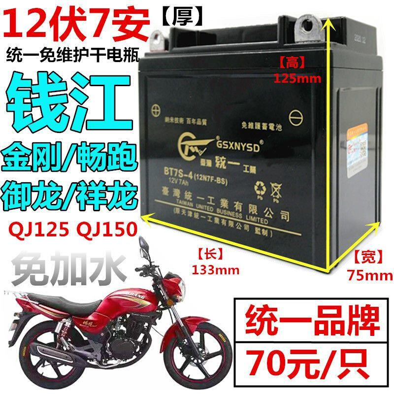 钱江125/150金刚畅跑御龙祥龙通用摩托车免维护蓄电池12V7A干电瓶