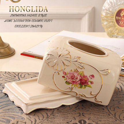 新款奢华欧式纸巾盒家用陶瓷创意家居装饰品摆件复古茶几客厅抽纸