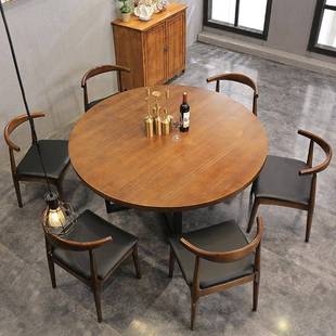 家用吃饭实木圆桌 美式 酒店楼包厢茶餐桌中桌餐厅火锅店椅组合