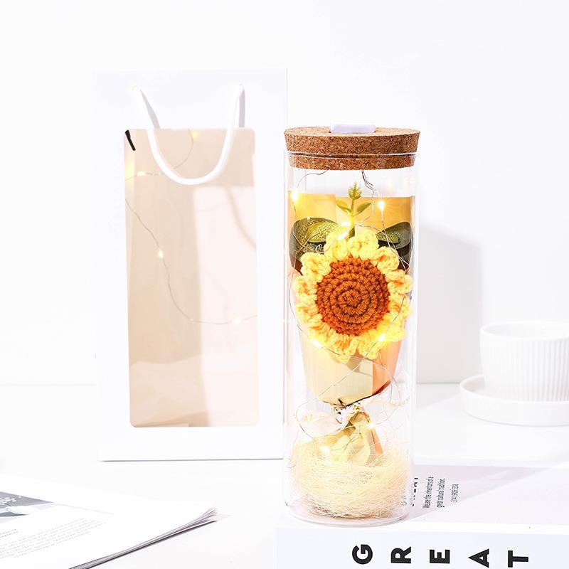 教师节礼蜜物玻璃瓶摆装饰件毛线花束送女生妈妈闺创意生日小礼品