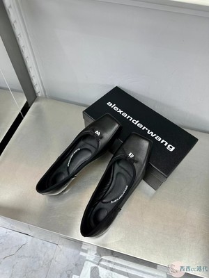 alexanderwang亚历山大王 新款小山羊皮方头蝴蝶结字母芭蕾平底鞋