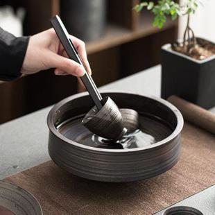 建水盂茶洗陶瓷家用大号笔洗仿古水洗茶杯 粗陶复古鎏金日式 器皿