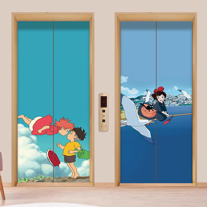 电梯门贴纸宫崎骏入户门美化贴壁纸高级感简约风一梯一户门口布置,家居饰品,软装墙贴,淘宝优惠券,粉丝福利购,淘宝优惠卷