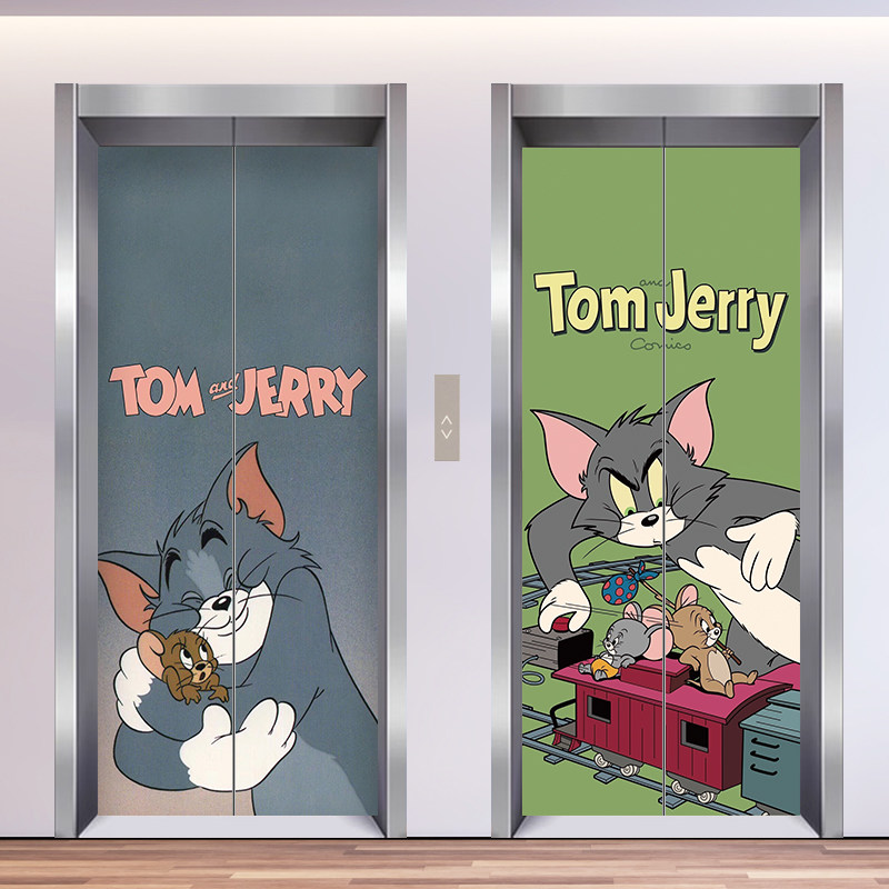 猫和老鼠电梯门贴纸创意卡通防水耐磨玄关水井门装饰改色定制画报