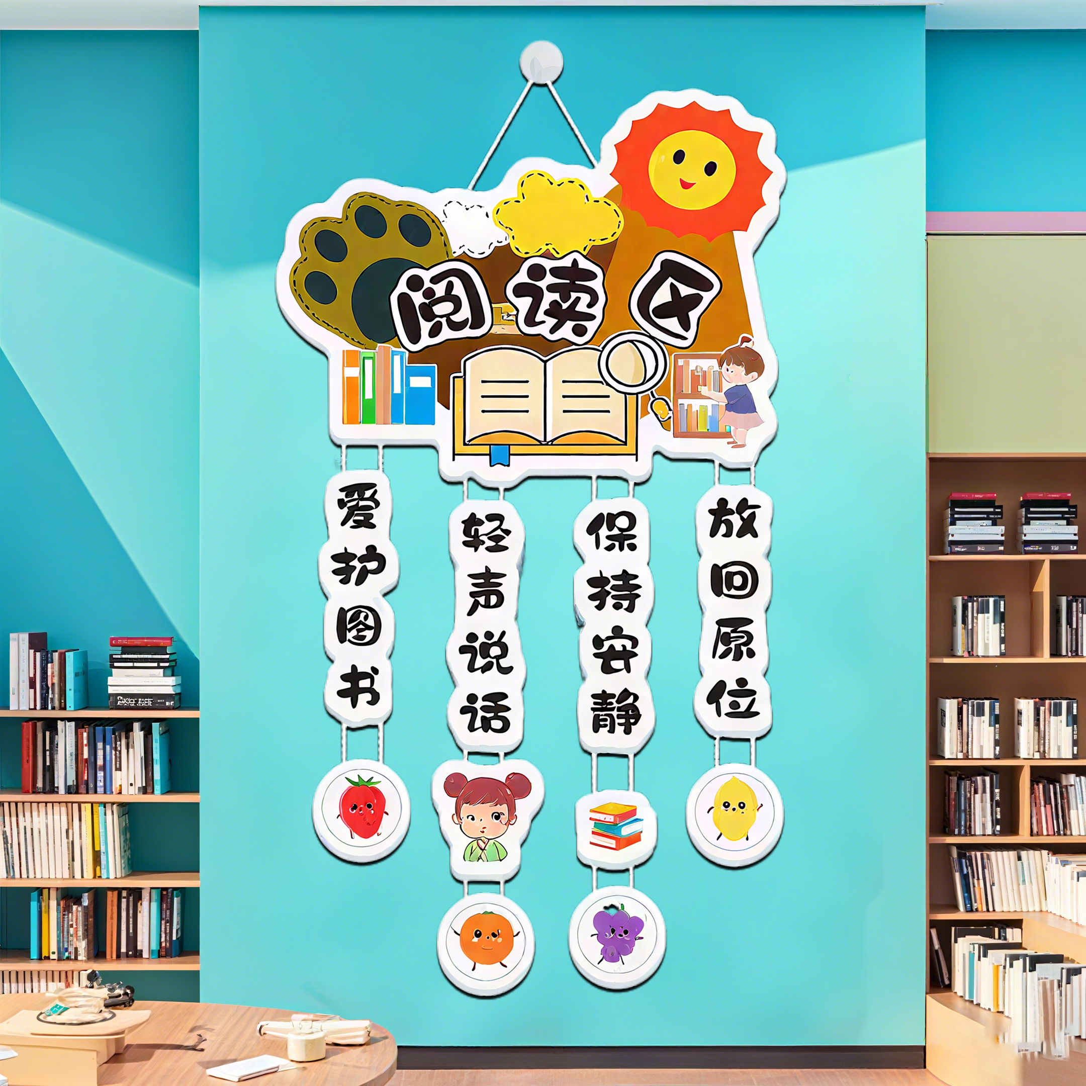图书角阅读区布置装饰挂牌小学幼儿园环创主题墙成品托管班区角牌