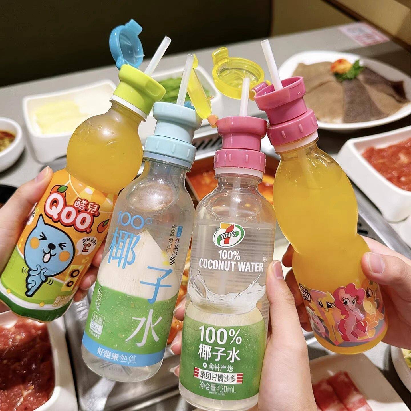 露思同款二合一矿泉水饮料吸管瓶盖转换头儿童喝水神器外出便携