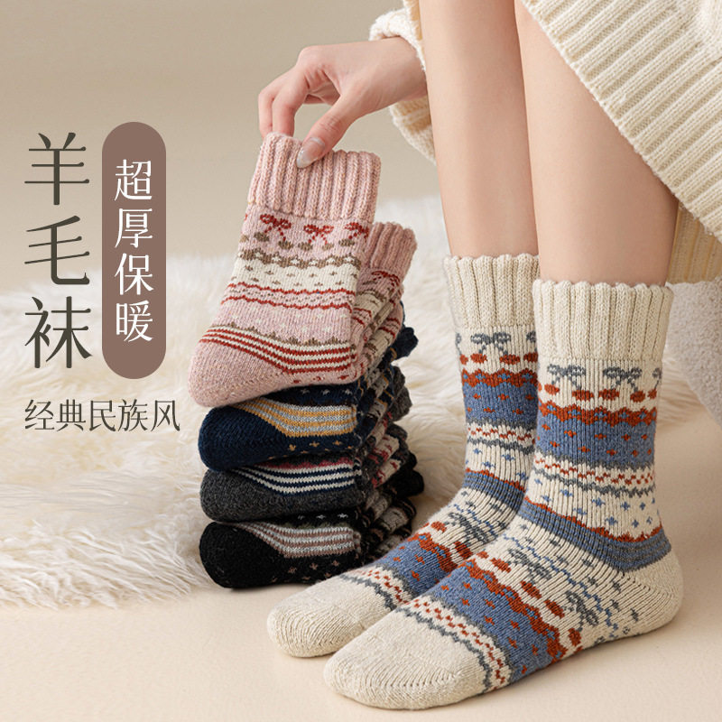 冬季羊毛加厚复古雪花女保暖地板