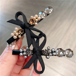 水钻黑色蝴蝶结夹子头饰发夹边夹碎发刘海夹成人鸭嘴夹韩国发卡女