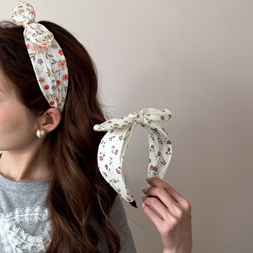 法式印花打结发箍甜美韩版绸缎布艺网红碎花头箍新款压发发卡头饰