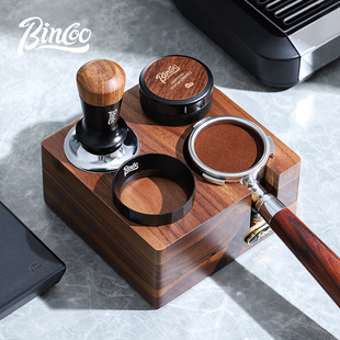 Bincoo咖啡压粉底座四孔胡桃木手柄收纳意式布粉器压粉锤咖啡器具