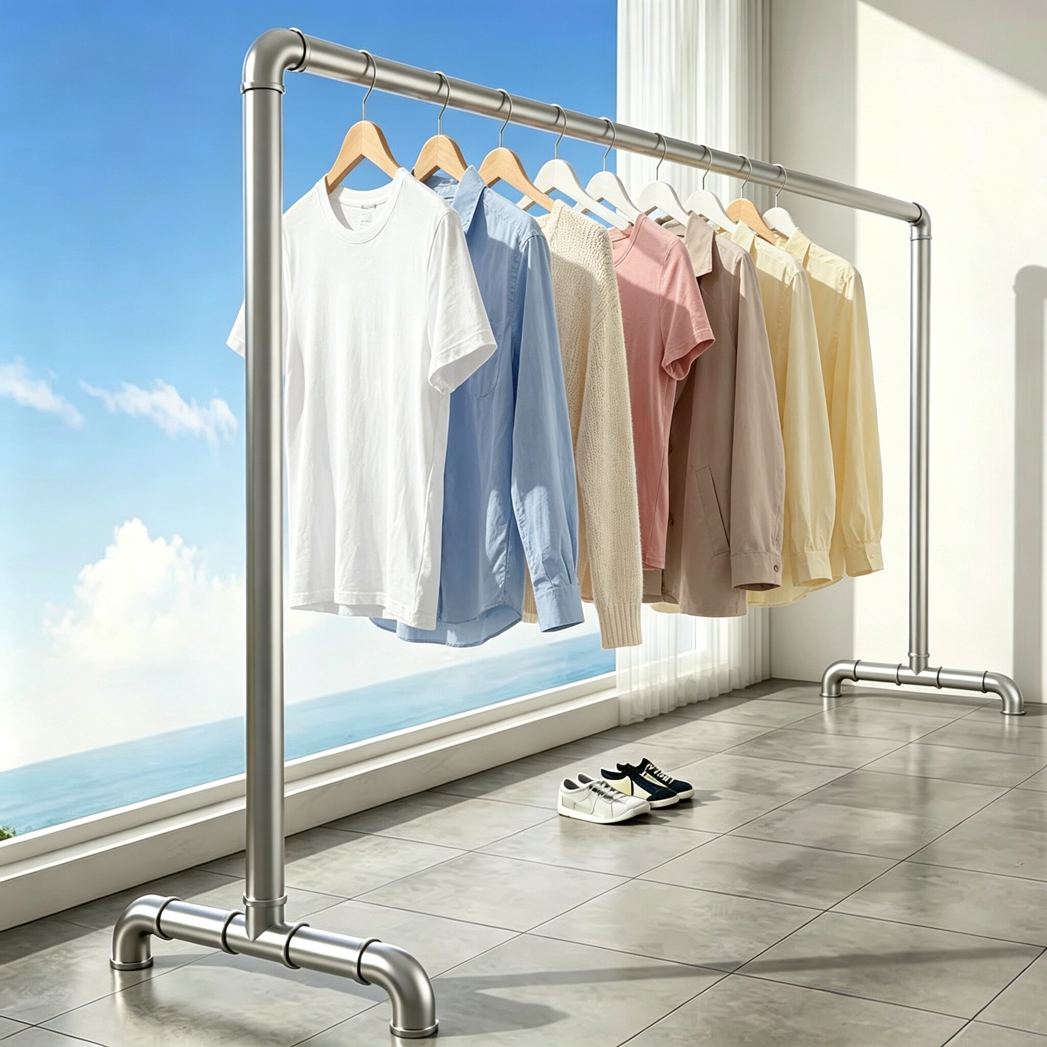 钢管晾衣架家用简易晾衣服的架子落地卧室户外晾晒衣杆架阳台神器
