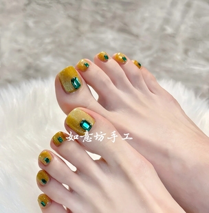 暴富暴美 纯手工穿戴甲脚甲贴片黄金爆闪猫眼脚趾甲ins甜酷辣妹风