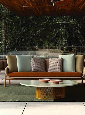 北欧户外沙发26779庭院墅柚木藤编发沙组合宿民阳台花园柚木户外