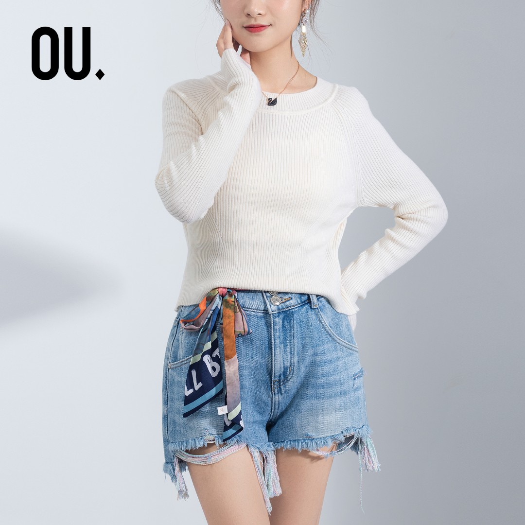 【商场同款】OU.FASHION/欧点优雅简洁纯色长袖毛衣1201173007