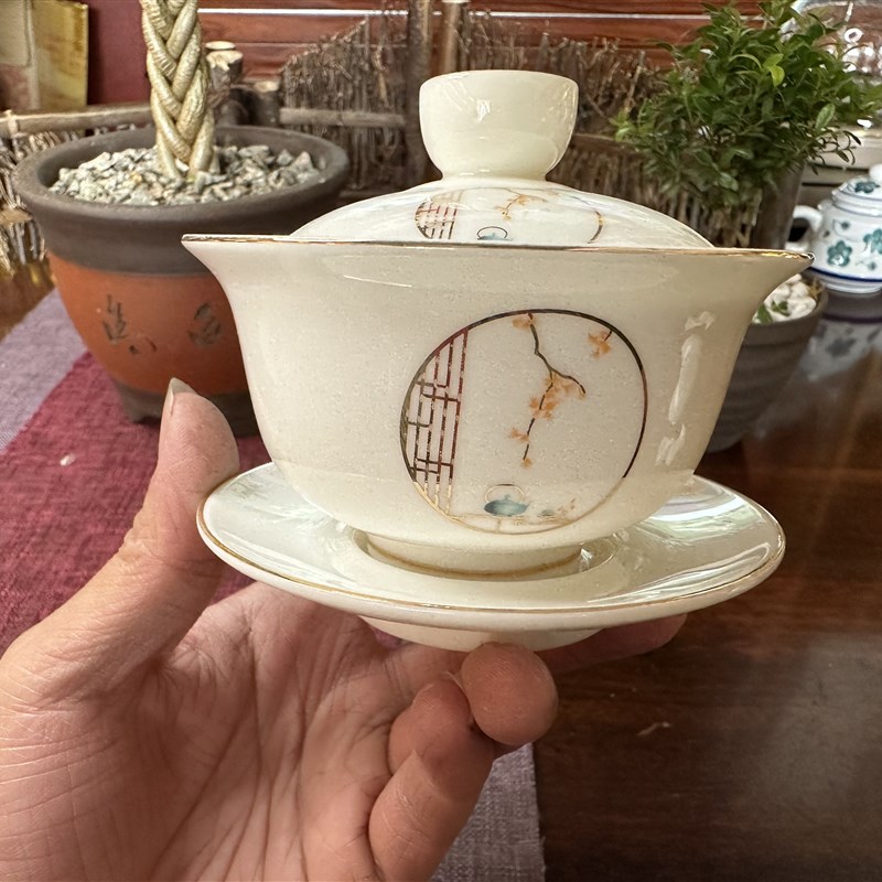 盖碗茶杯单个家用陶瓷高端三才白瓷泡F茶碗带盖大号不烫手茶具套