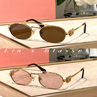 女 2025新款 缪家墨镜金属椭圆框复古老钱风双梁浅色太阳镜经典 法式