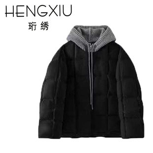 【金金宠粉】90白鸭绒针织连帽拼接泡芙羽绒服257578