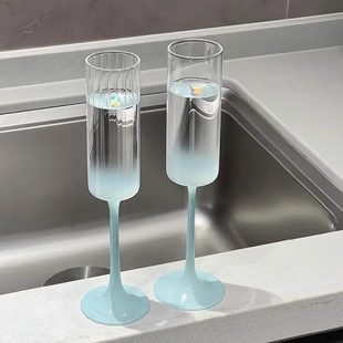 色颜值渐层高档高牛奶杯轻奢奶油果汁家用ins少女风香槟杯高脚杯