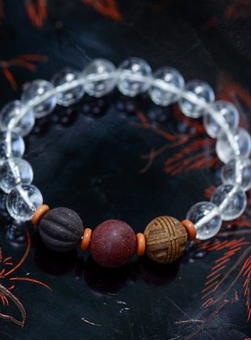 和合大仙人 古法手工合香珠手串天然白水晶 国风新中式情侣款手链