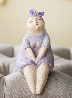 仿粗陶小摆件 家居装饰品花园摆件卧室可爱M萌 穿紫色睡裙的胖女