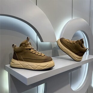 高帮冬季新款男鞋加绒保暖舒适韩版休闲鞋百搭男士厚底增高鞋子男