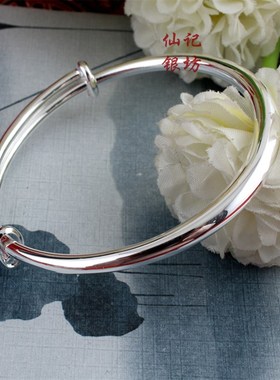 仙记 银手镯999纯银女光面简约手环情侣银镯子银饰品男送女友礼物