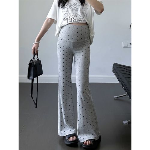 灰色孕妇波点喇叭裤女夏季薄款高弹力托腹修身显瘦休闲微喇长裤子